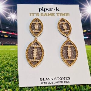 NEW Piper K Gold and Brown Football Dangle Earrings 2.5 inches New With Tags